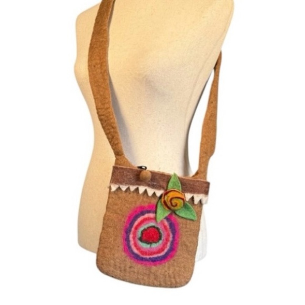 Handmade Wool Felt Crossbody Bag Purse Made in Nepal Bohemian Gift For Her